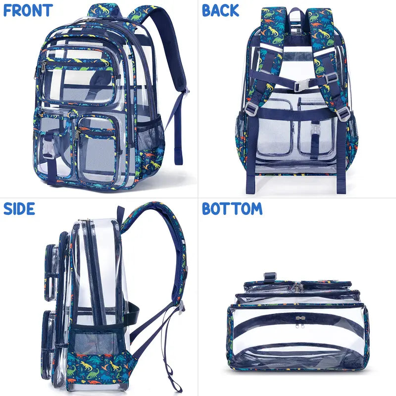 Fimibuke Waterproof PVC Plastic 3PCS Backpack Set Pack - Lightweight, Zipper-Closure, with Lunch Box & Pencil Pouch, Stadium Approved, Unisex All Seasons Campus Life Back to School Haul Bags