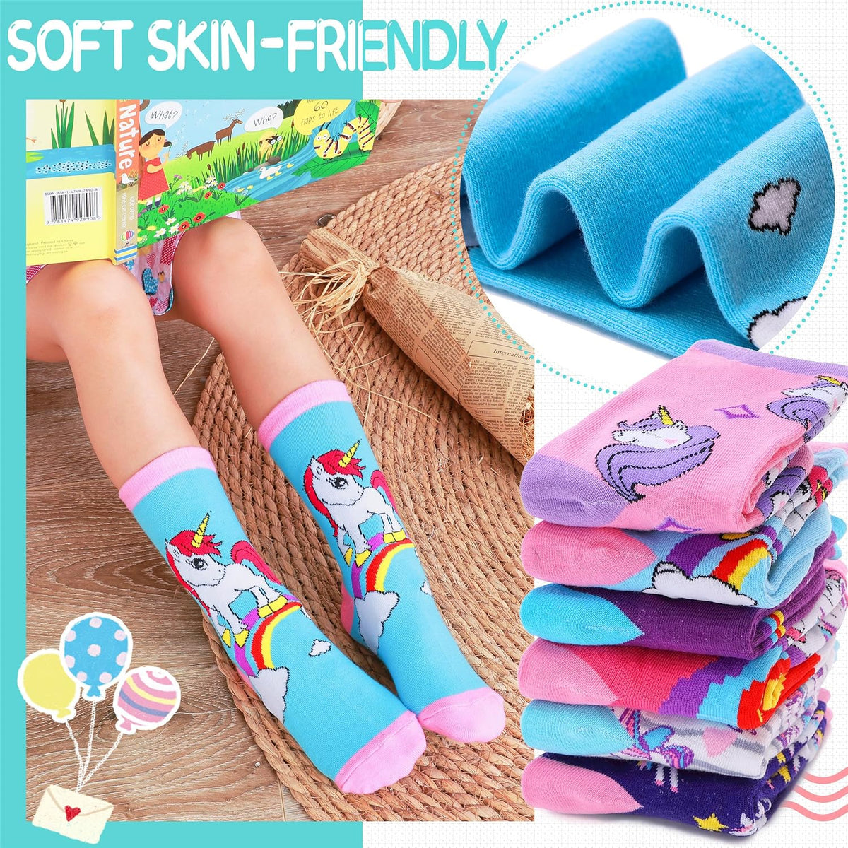 EBMORE Kids Girls Boys Socks Cotton Crew Cute Animal Pattern Fashion Fun Novelty Socks 6 Pack