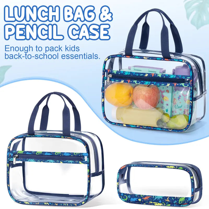 Fimibuke Waterproof PVC Plastic 3PCS Backpack Set Pack - Lightweight, Zipper-Closure, with Lunch Box & Pencil Pouch, Stadium Approved, Unisex All Seasons Campus Life Back to School Haul Bags