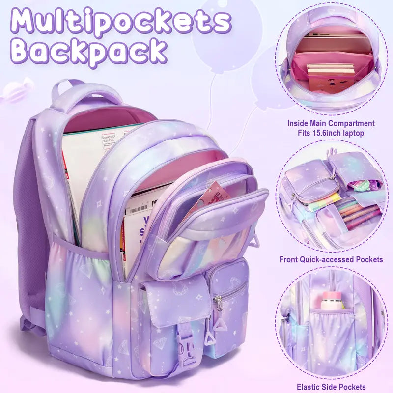 Fimibuke 3PCS Waterproof Backpack for School,Oxford Cloth Bookbag Set with Lunch Box & Pencil Case,school bag for Elementary Middle High School,Back to School Gift,Birthday's Gift