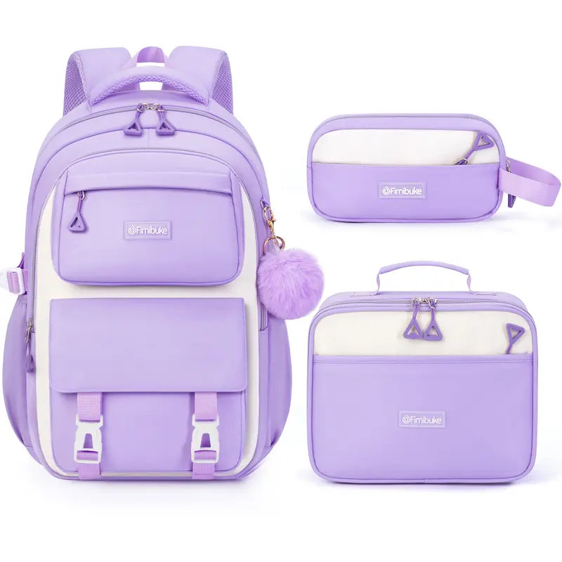 Fimibuke 3PCS Waterproof Backpack for School,Oxford Cloth Bookbag Set with Lunch Box & Pencil Case,school bag for Elementary Middle High School,Back to School Gift,Birthday's Gift
