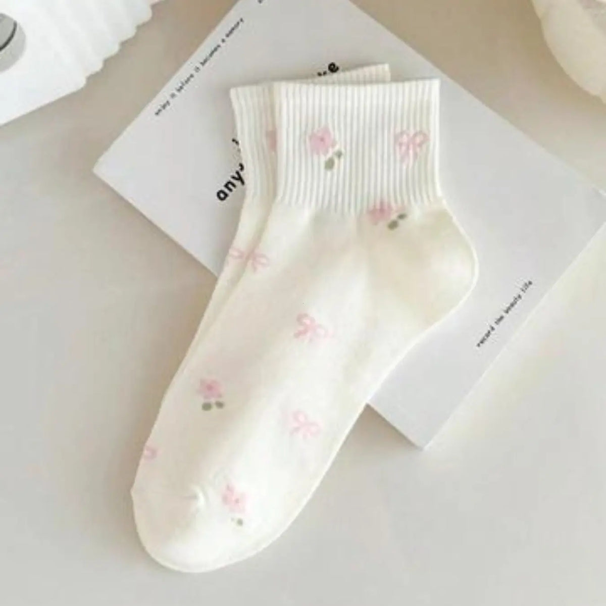 5 Pairs Kids Ankle Socks, Floral Design, High Elastic, Fitted, Boho Style, All Seasons, for Girls 12-16 Years Old