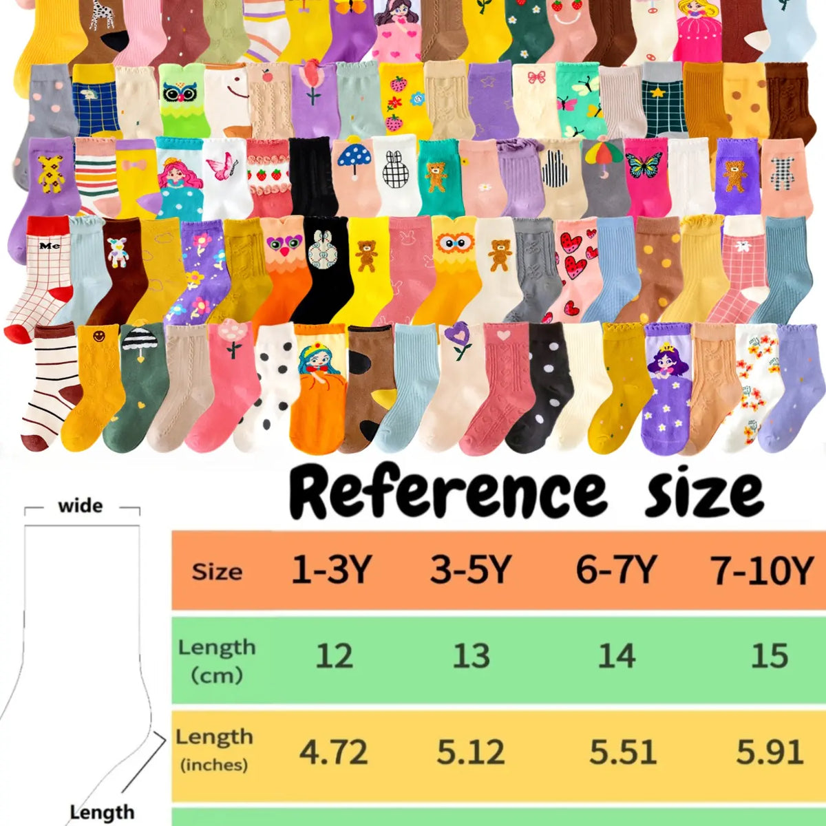 Random 15 Pairs Sock Set Girls Princess Casual Daily Knitted Socks, Soft Comfy Socks, Cute Cartoon Design, Soft Sweat-Absorbing Fabric, All-Season Wearable, Perfect Gift Idea