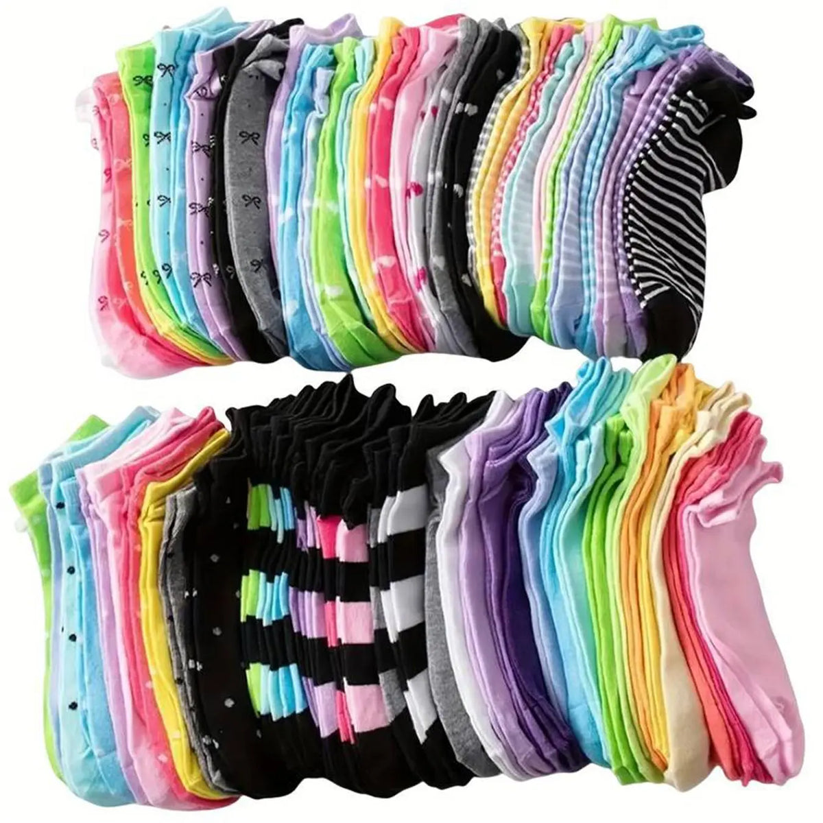 Women's Heart & Striped & Bowknot Print Graphic Ankle Socks, Casual Comfy Breathable Soft Socks for Daily Wear, Ladies Socks for All Seasons, Casual Stylish Socks