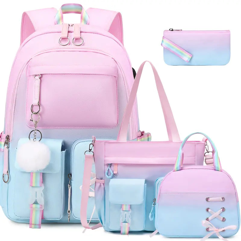 SIMILOVE Y2K Aesthetic Black Backpack Set for Girls Teens - Stylish Daypacks with Tote Bag, Lunch Bag, USB Charging Port, Black Chain, Water Resistant - Back to School Haul, Holidays Essentials for Middle/High School Students