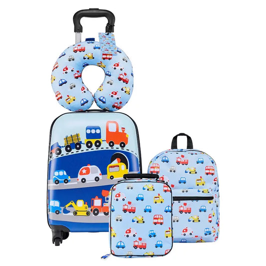 VEVOR Kids 5-Piece Travel Set, Airline Approved Cabin-Ready 18in Hardside Rolling Luggage with Adjustable Handle for Effortless Movement, Backpack, Lunch Bag, U-Shape Pillow, Unicorn Graphic Gift