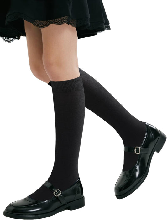 COTTON DAY Kids Girls Unisex School Knee High Socks Black White Navy 3 Pack