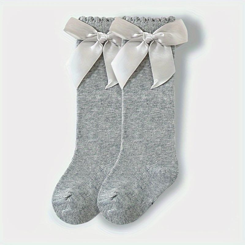 Girls' Solid Color Cotton Mid-Length Sock Pair with Bow Detail - Spanish-Style Princess Kids' Party & Casual Wear, S(0-1Y), M(1-3Y), L(3-5Y), Hand Wash Only, Wine Red