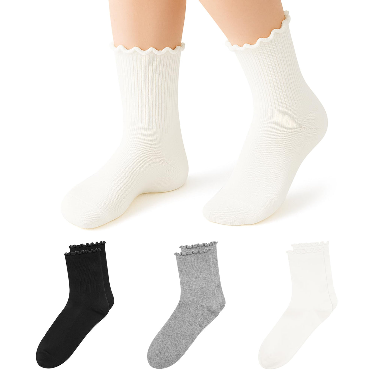 Stelle Girls Ruffle Socks Uniform Dress Ankle Crew Sock 3/5/6 Pairs for Kid