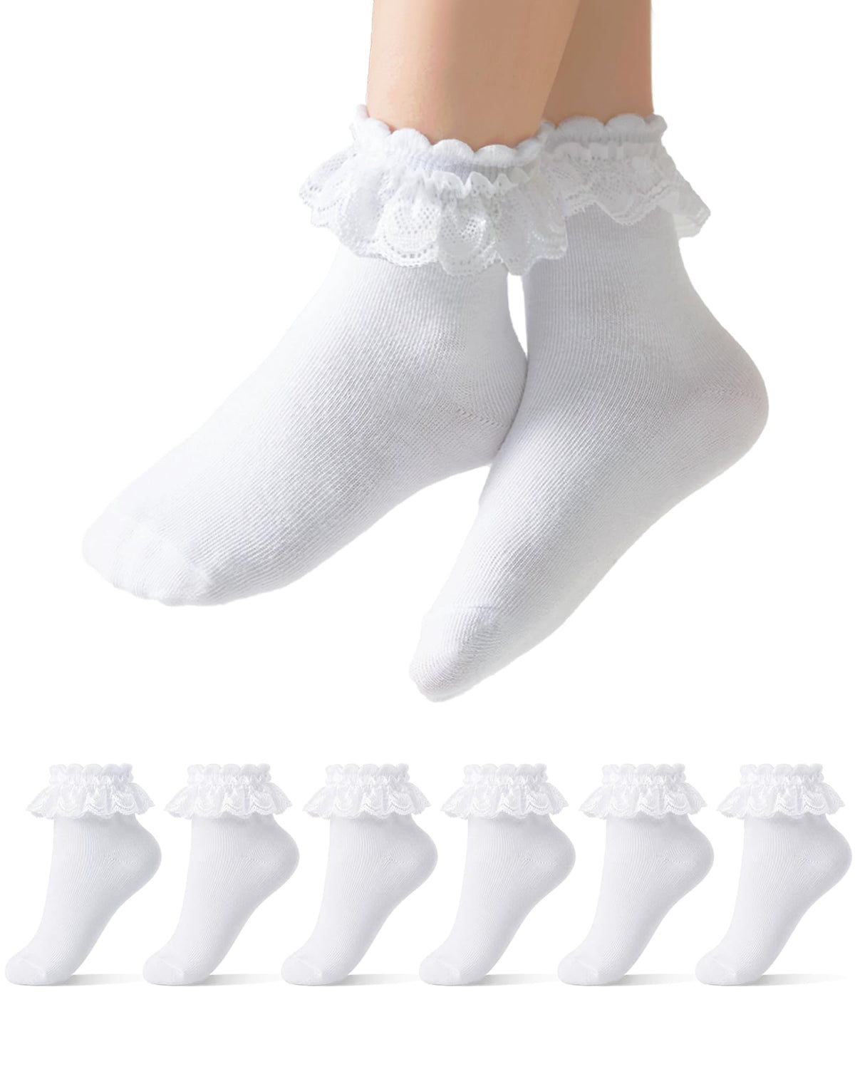 Funjoon Girls White Ruffle Socks Toddler Lace Frilly Dress School Ankle