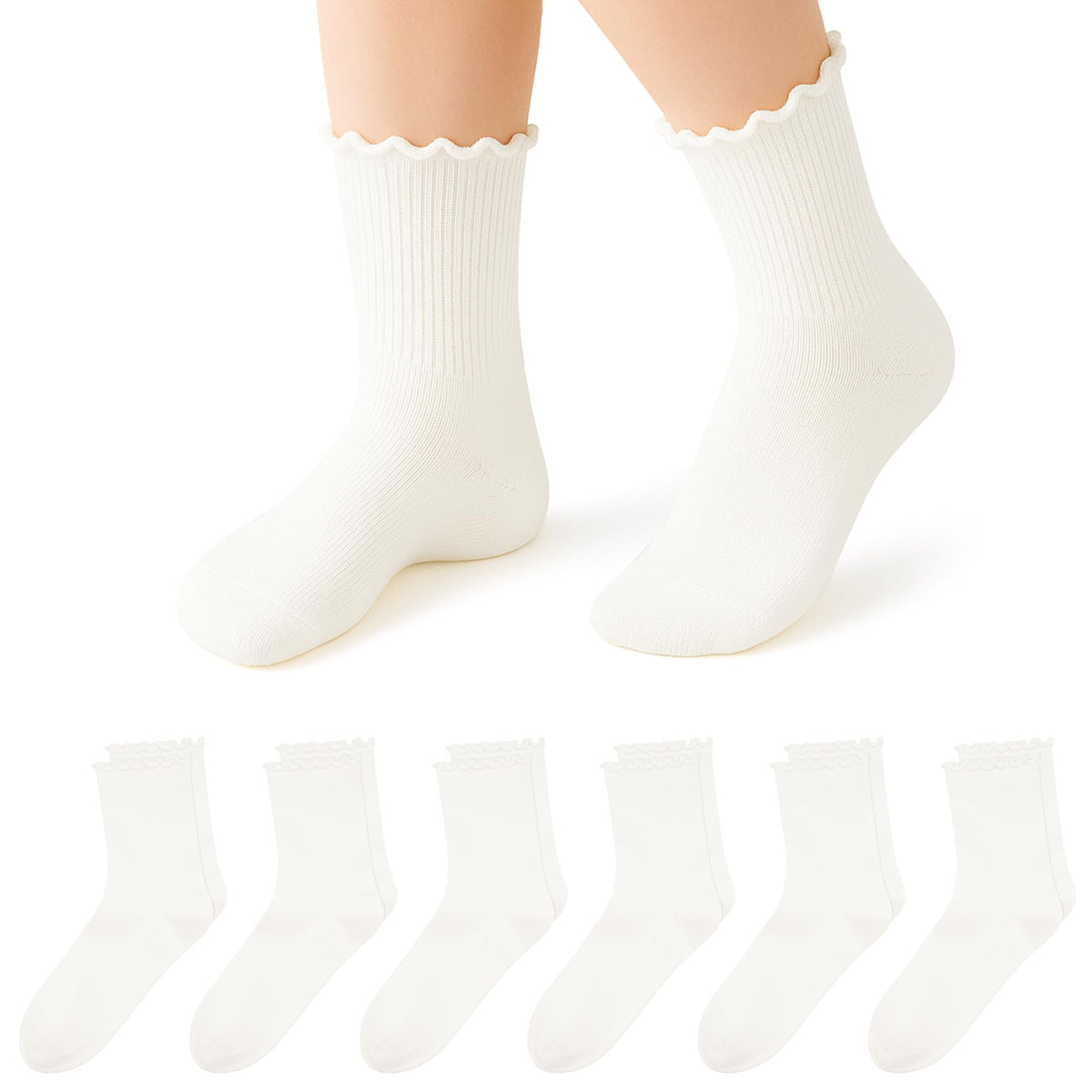 Stelle Girls Ruffle Socks Uniform Dress Ankle Crew Sock 3/5/6 Pairs for Kid