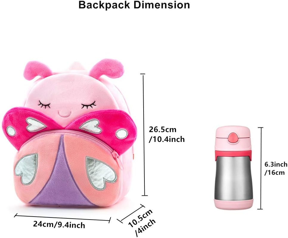 NICE CHOICE Cute Toddler Backpack Toddler Bag Plush Animal Cartoon Mini Travel Bag for Baby Girl Boy 2-6 Years(Pink Butterfly)