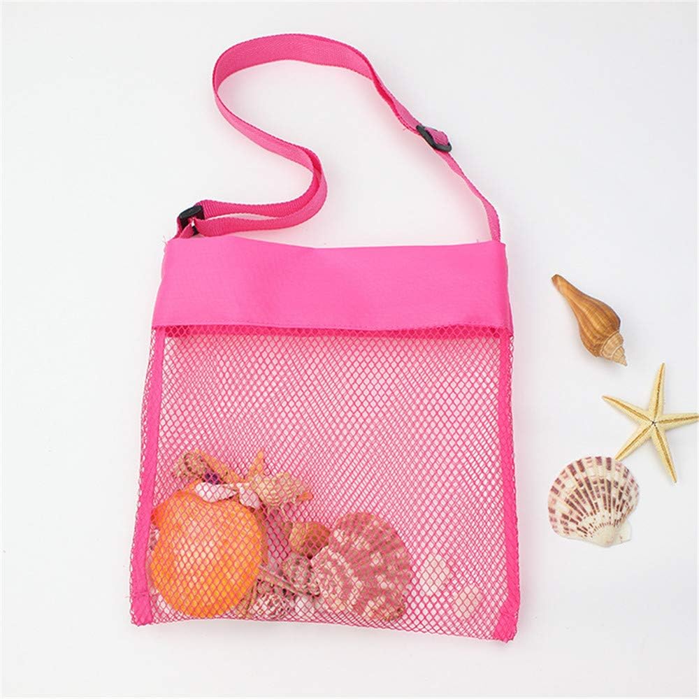 COTDINFORCA 5-PCS Colorful Mesh Beach Bags Sand Away Portable Foldable Sea Shell Bag with Adjustable Carrying Straps/Toy Storage Bag [Yellow, Rose, Purple, Green, Blue] Set of 5 Beach Bags