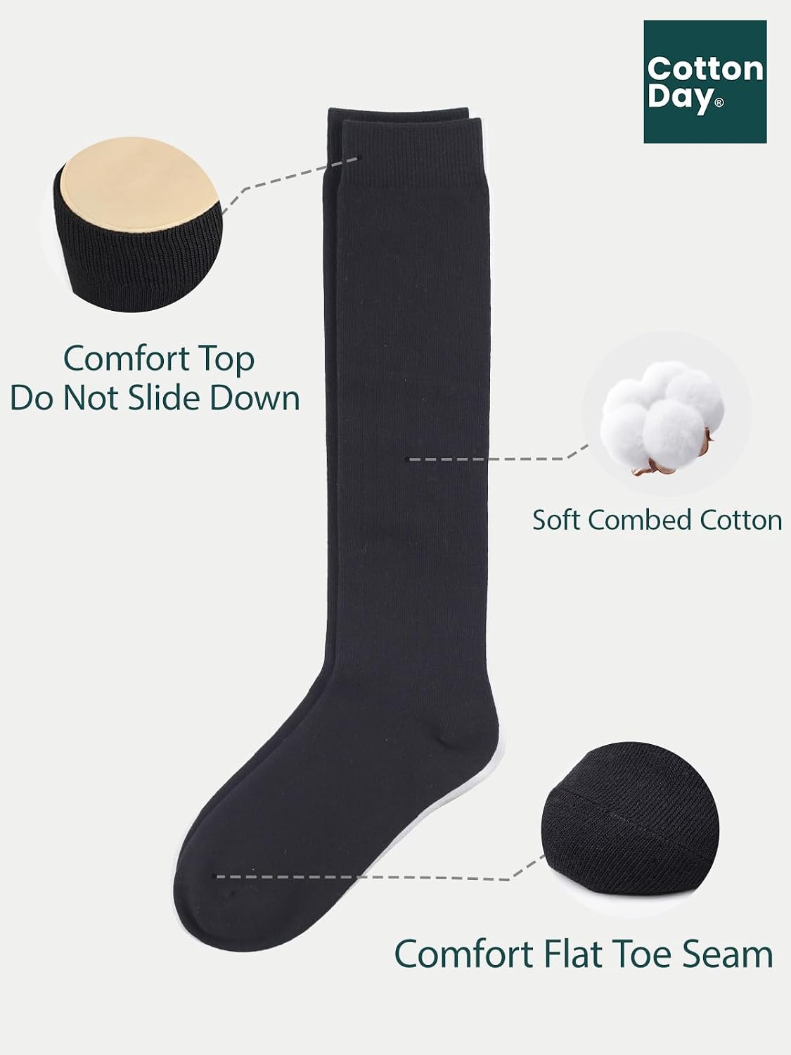 COTTON DAY Kids Girls Unisex School Knee High Socks Black White Navy 3 Pack