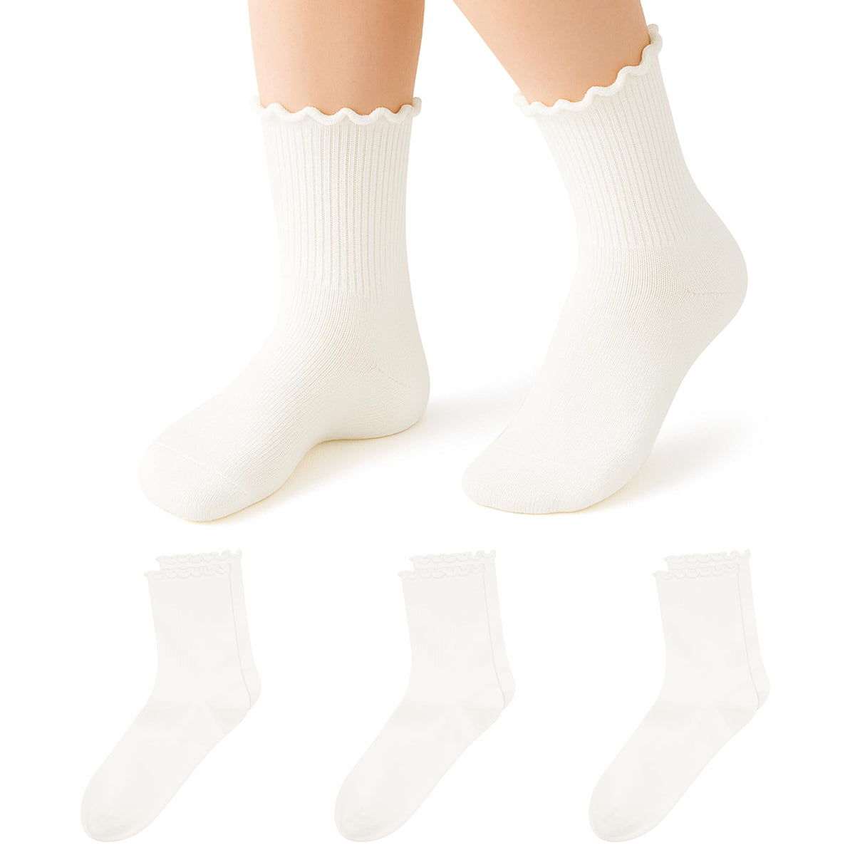 Stelle Girls Ruffle Socks Uniform Dress Ankle Crew Sock 3/5/6 Pairs for Kid