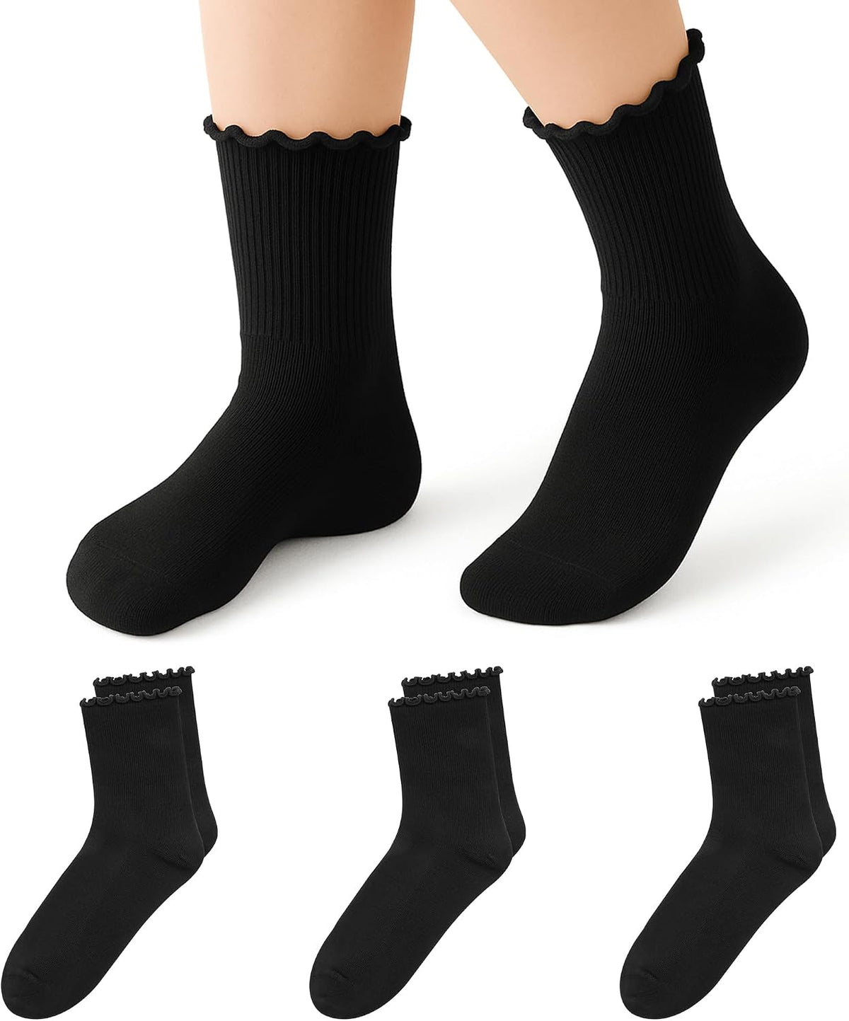 Stelle Girls Ruffle Socks Uniform Dress Ankle Crew Sock 3/5/6 Pairs for Kid