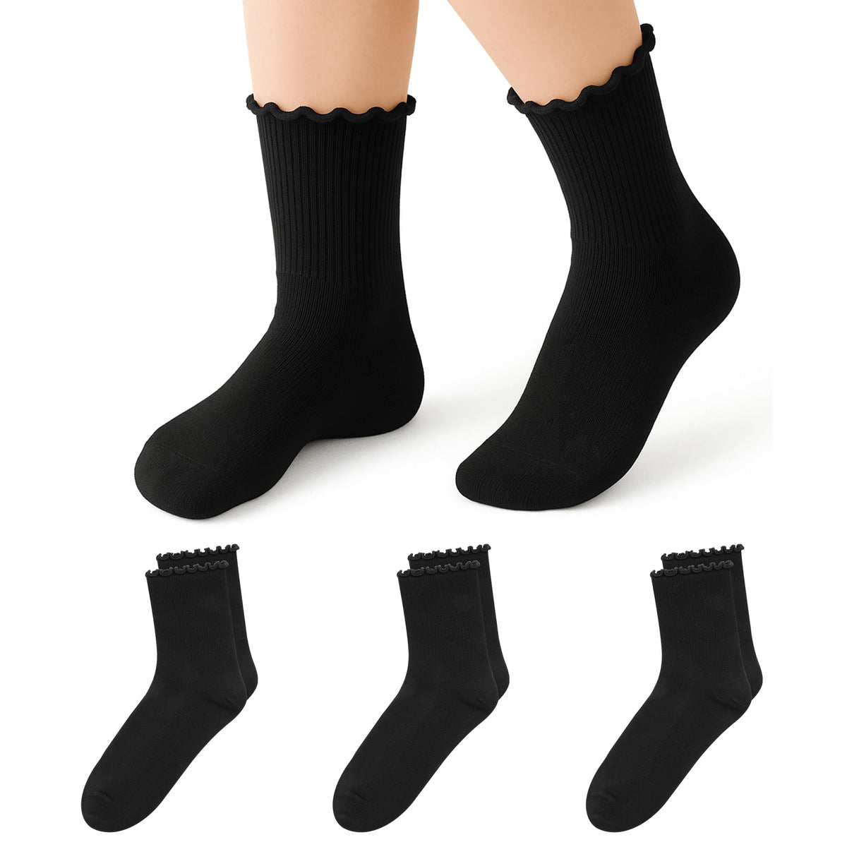 Stelle Girls Ruffle Socks Uniform Dress Ankle Crew Sock 3/5/6 Pairs for Kid