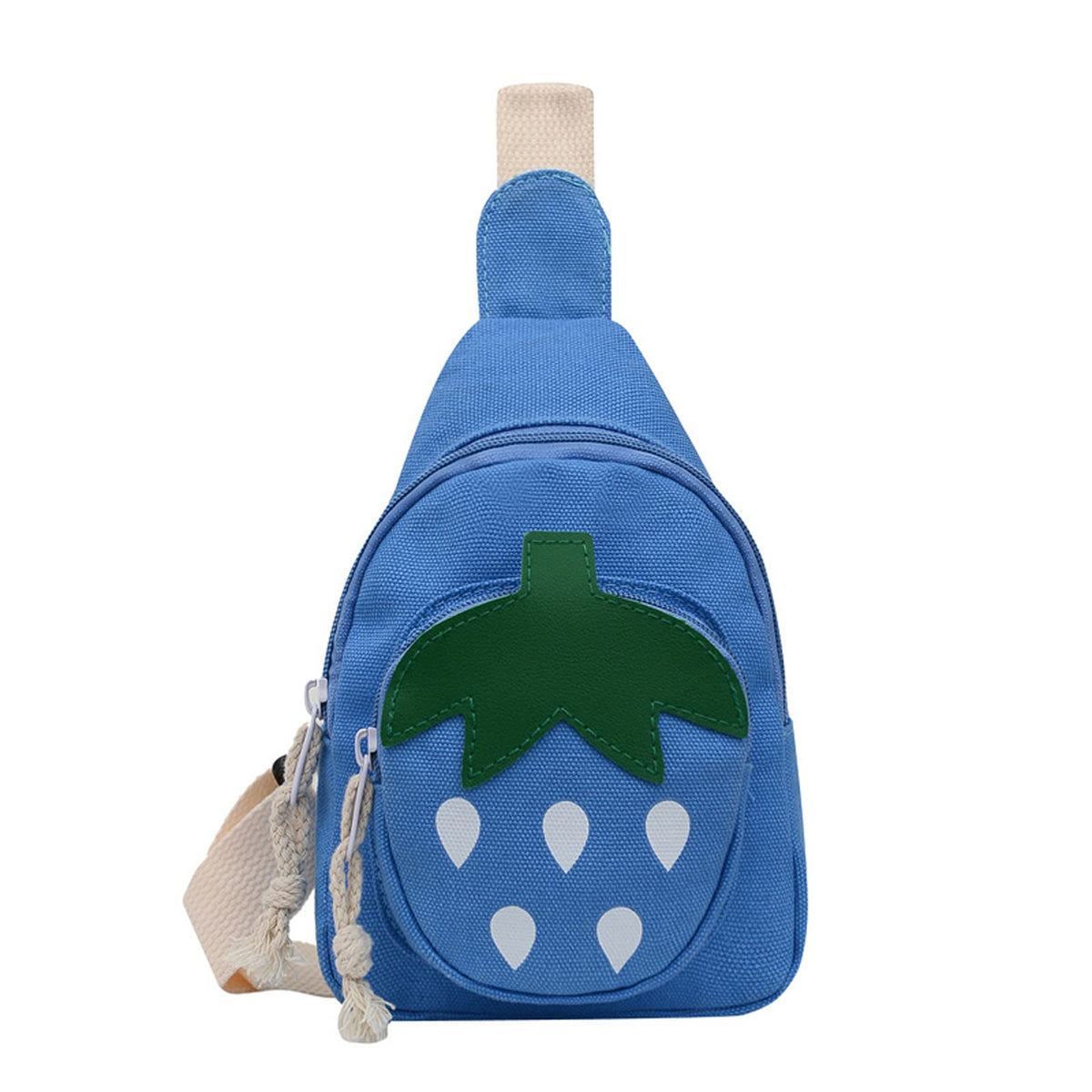 Hiflyer Pink Strawberry Sling Backpack, Small Backpack for Girls, Kawaii Bag, Lightweight Canvas, Adjustable Shoulder Strap, Zipper, 8x5x2 inches