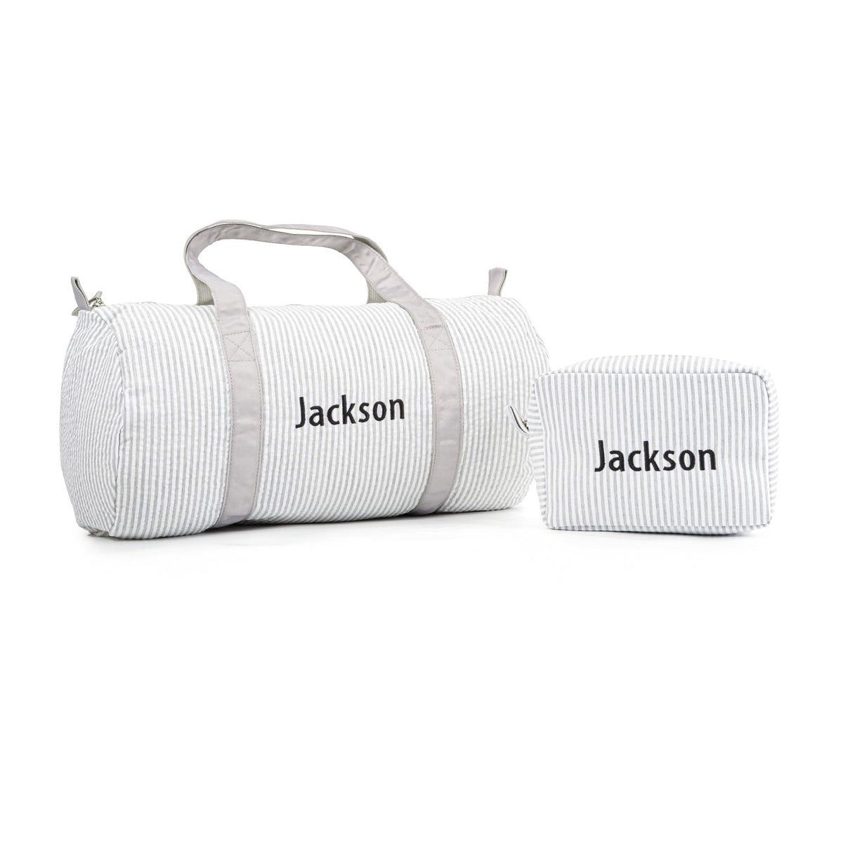 MT WORLD Personalized Duffle Bag for Kid Seersucker Cloth Overnight Duffel Bag with Name Toddler Travel Bag Custom Weekender Bag Child Small Sports Gym Ballet Dance bag Little Girls Boys (Light Blue)