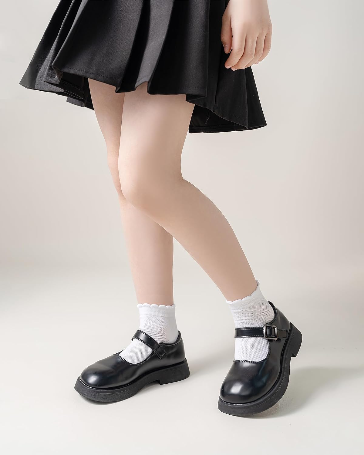 Funjoon Girls White Ruffle Socks School Uniform Kids Cotton Ankle Dress