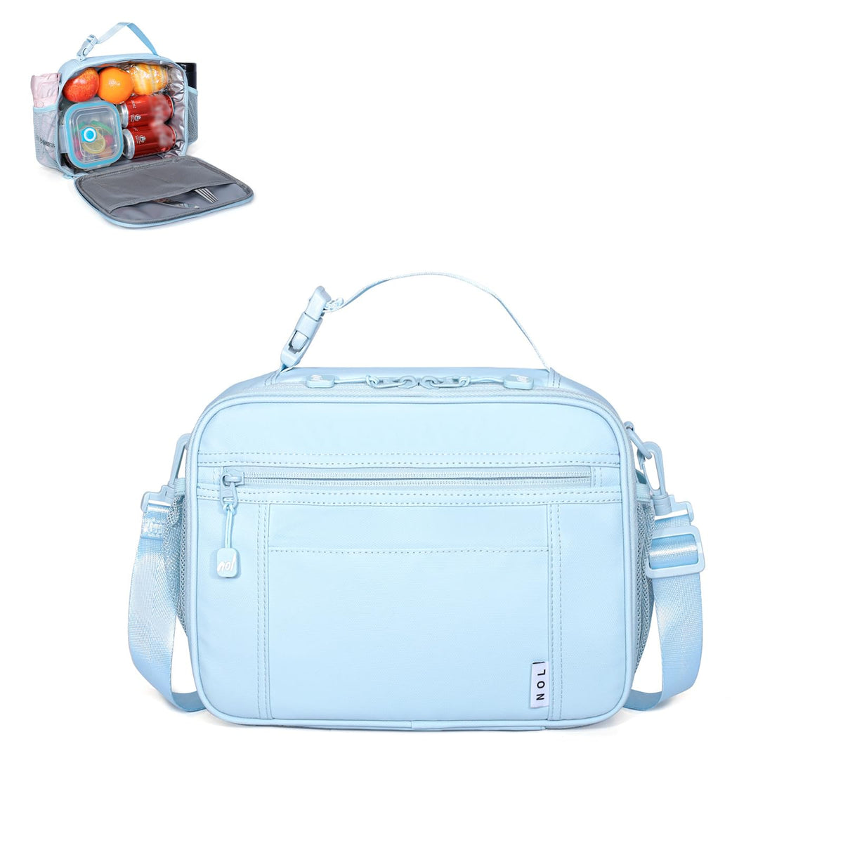 NOL Lunch Bag for Children Adult Insulated Lunch box Waterproof Cooler Reusable Zip Closure with Buckle Handle Holds for Snacks & Water Bottle School Work, Light blue