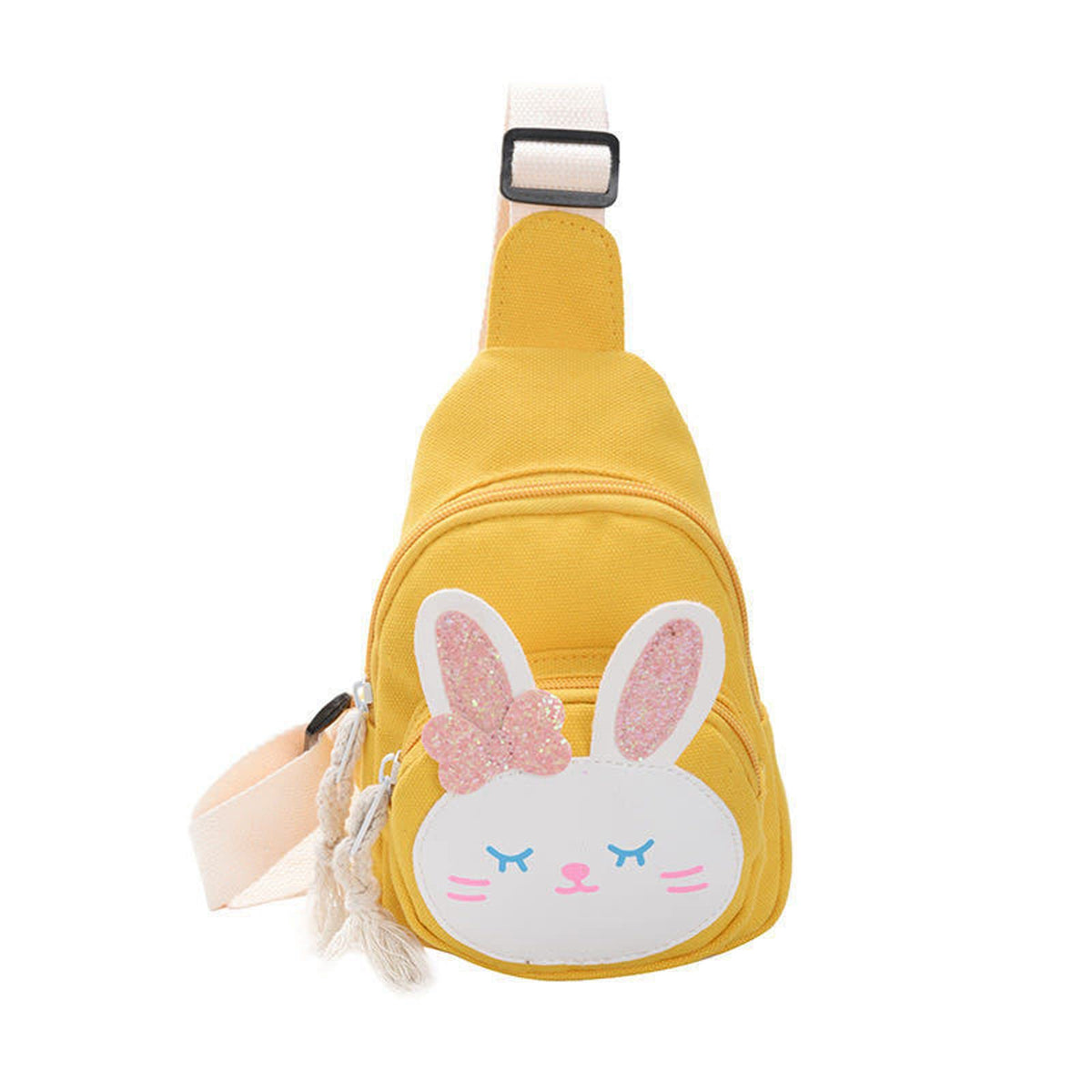 Hiflyer Pink Strawberry Sling Backpack, Small Backpack for Girls, Kawaii Bag, Lightweight Canvas, Adjustable Shoulder Strap, Zipper, 8x5x2 inches