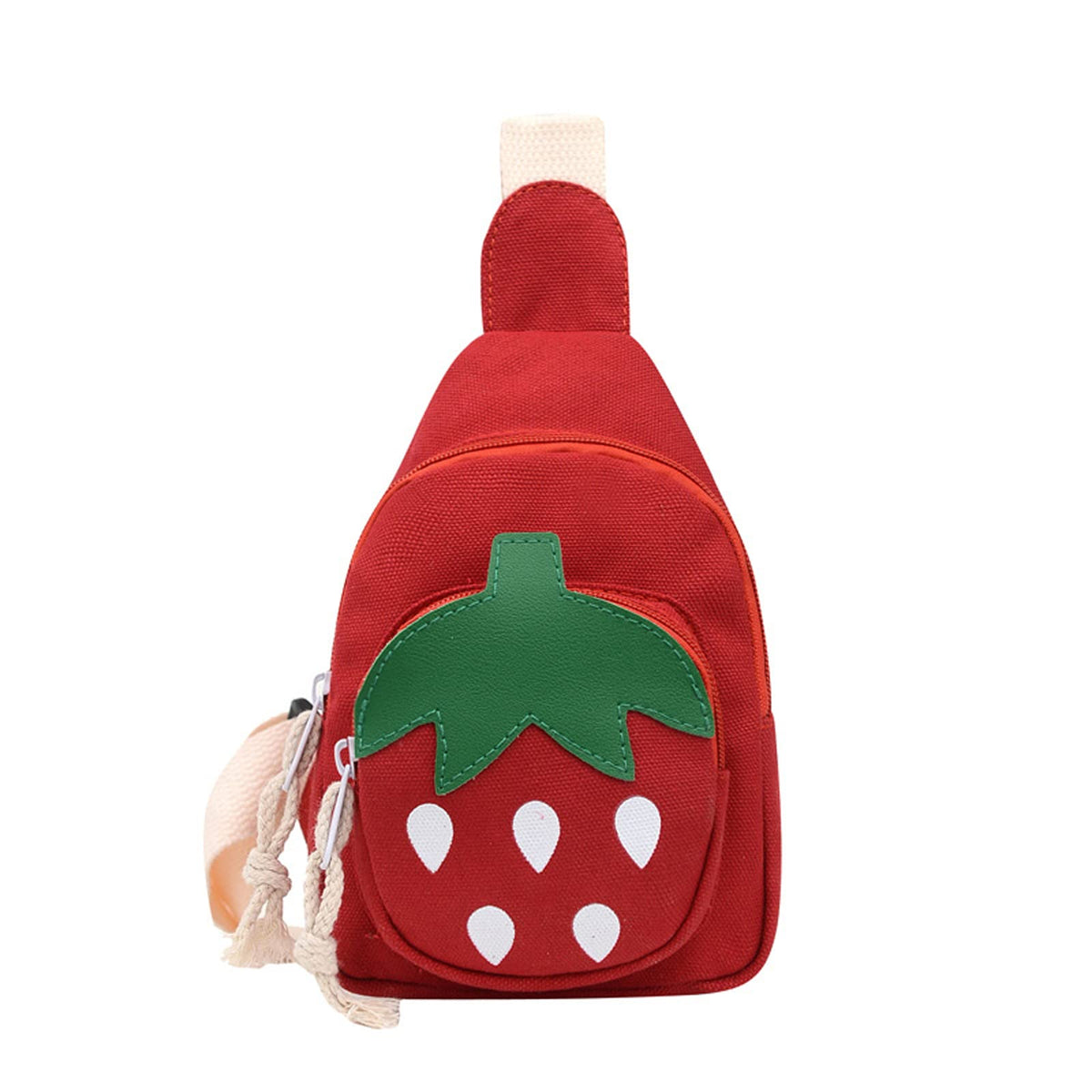 Hiflyer Pink Strawberry Sling Backpack, Small Backpack for Girls, Kawaii Bag, Lightweight Canvas, Adjustable Shoulder Strap, Zipper, 8x5x2 inches
