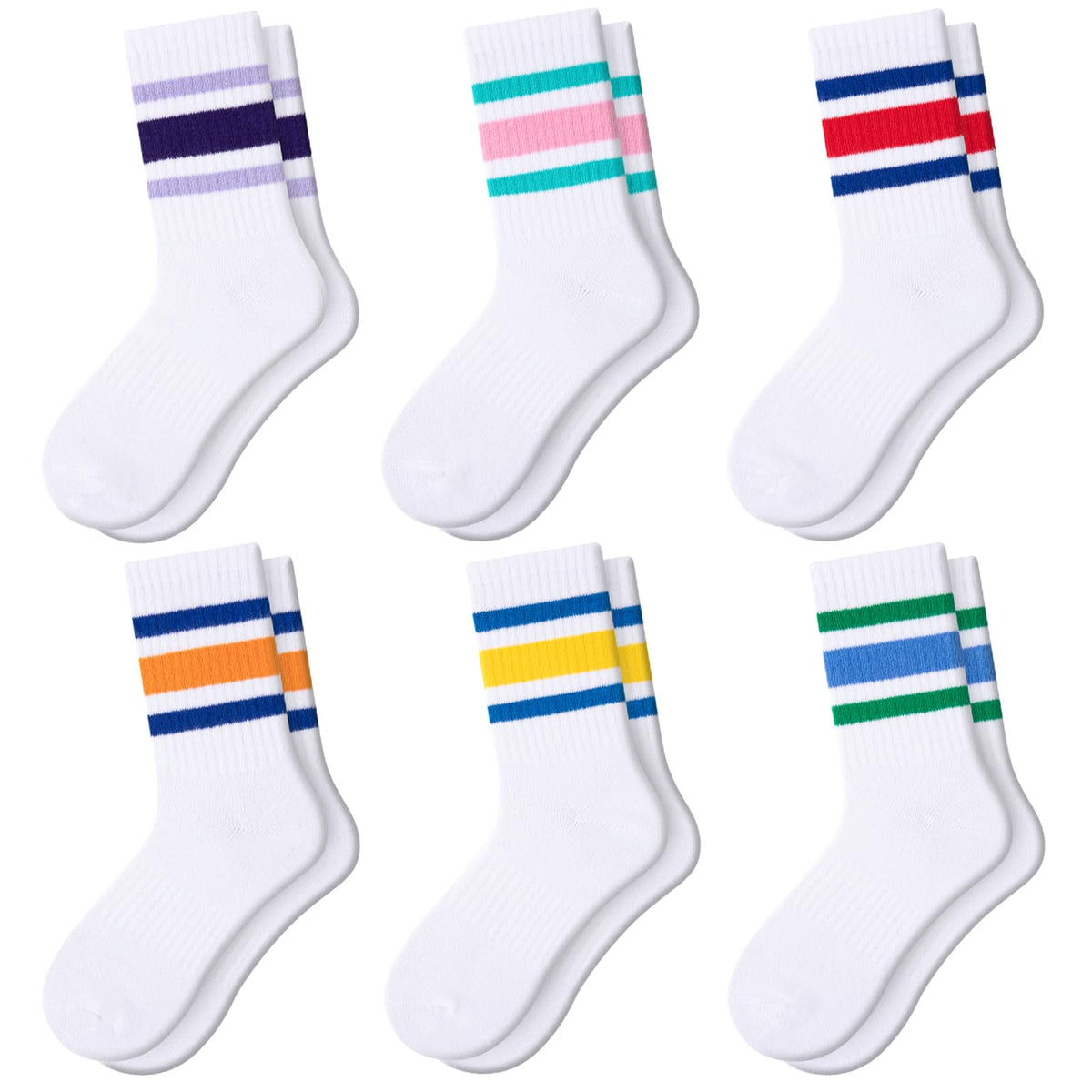Comfoex Girls Socks Crew Cotton Casual Soft Athletic Socks For Kids 4-6 6-8 8-10 Years Old 6 Pairs