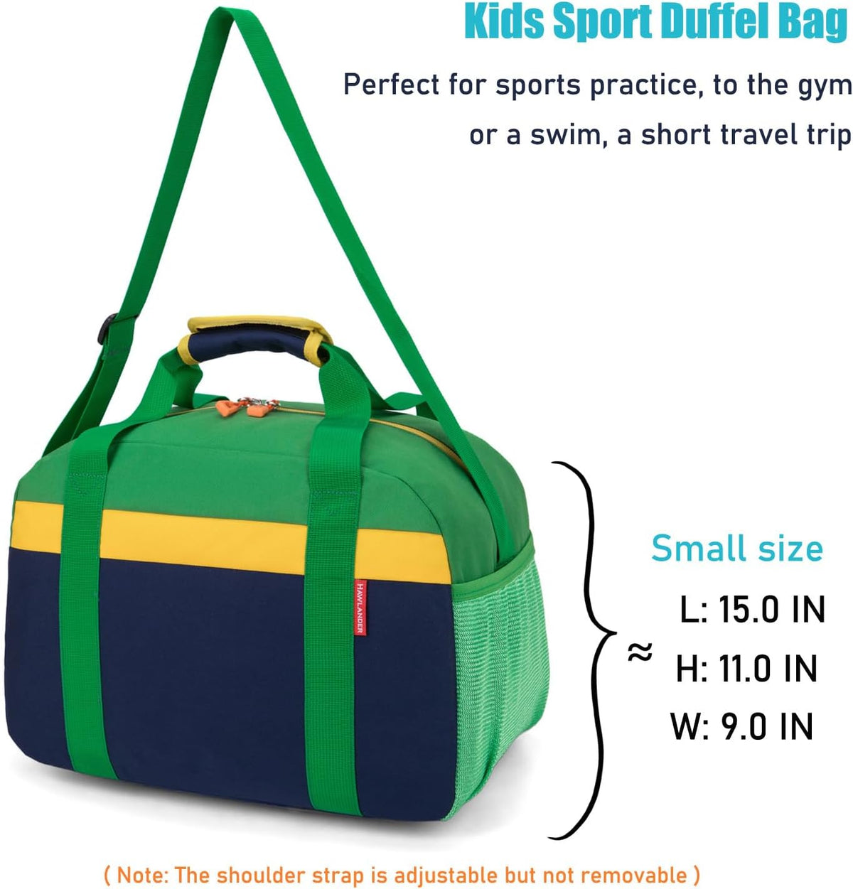 Small Kids Duffle Bag for Boys or Girls, 15"Length,D Blue Green 3