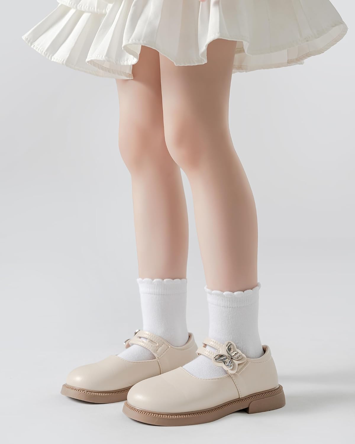 Funjoon Girls Ruffle White School Uniform Socks Crew Scallop Dress Kid Sock