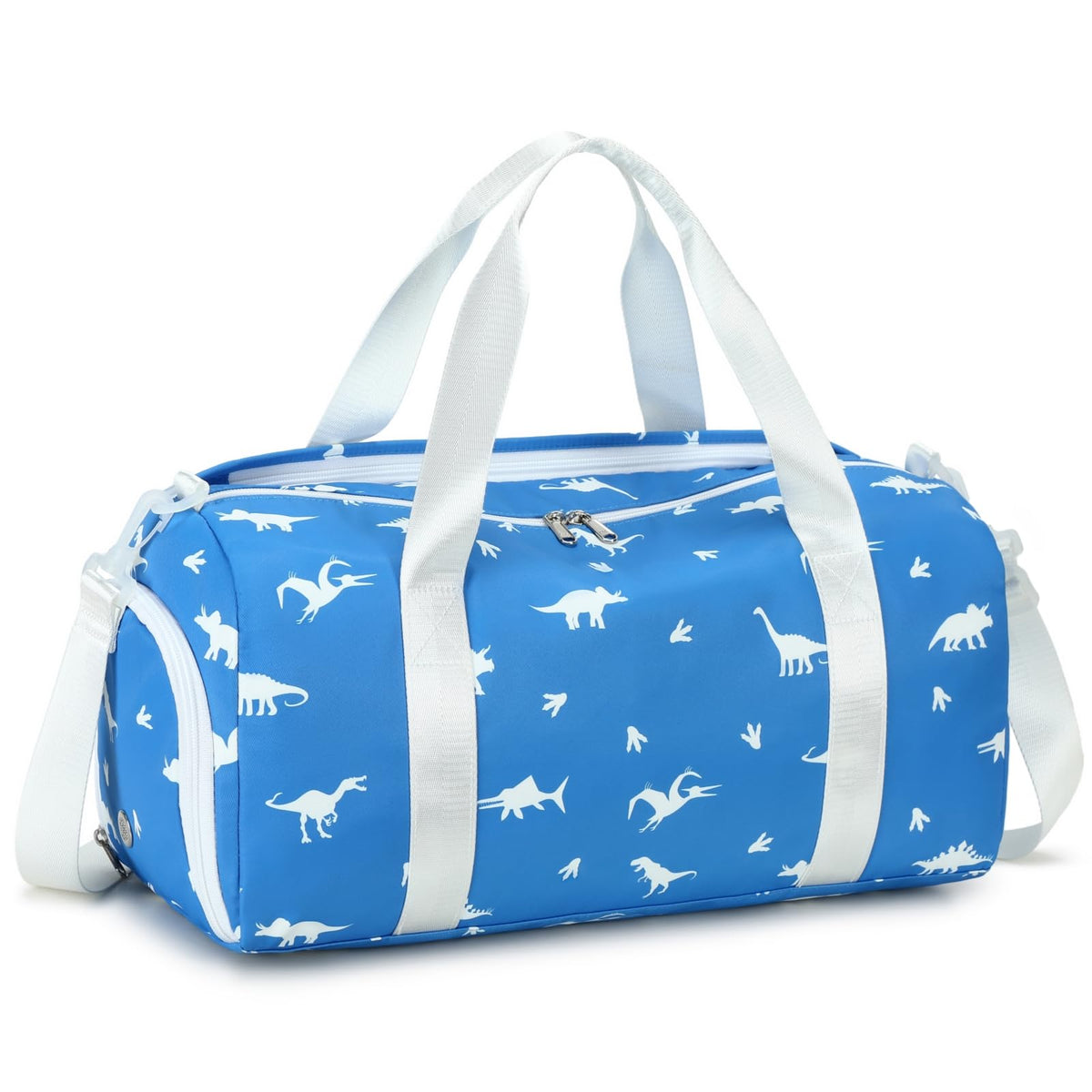CAMTOP Kids Duffel Overnight Bag Boys Girls Toddler Weekender Carry-On Personalized Tote for Travel Gym Sport (A-Blue Dinosaur)