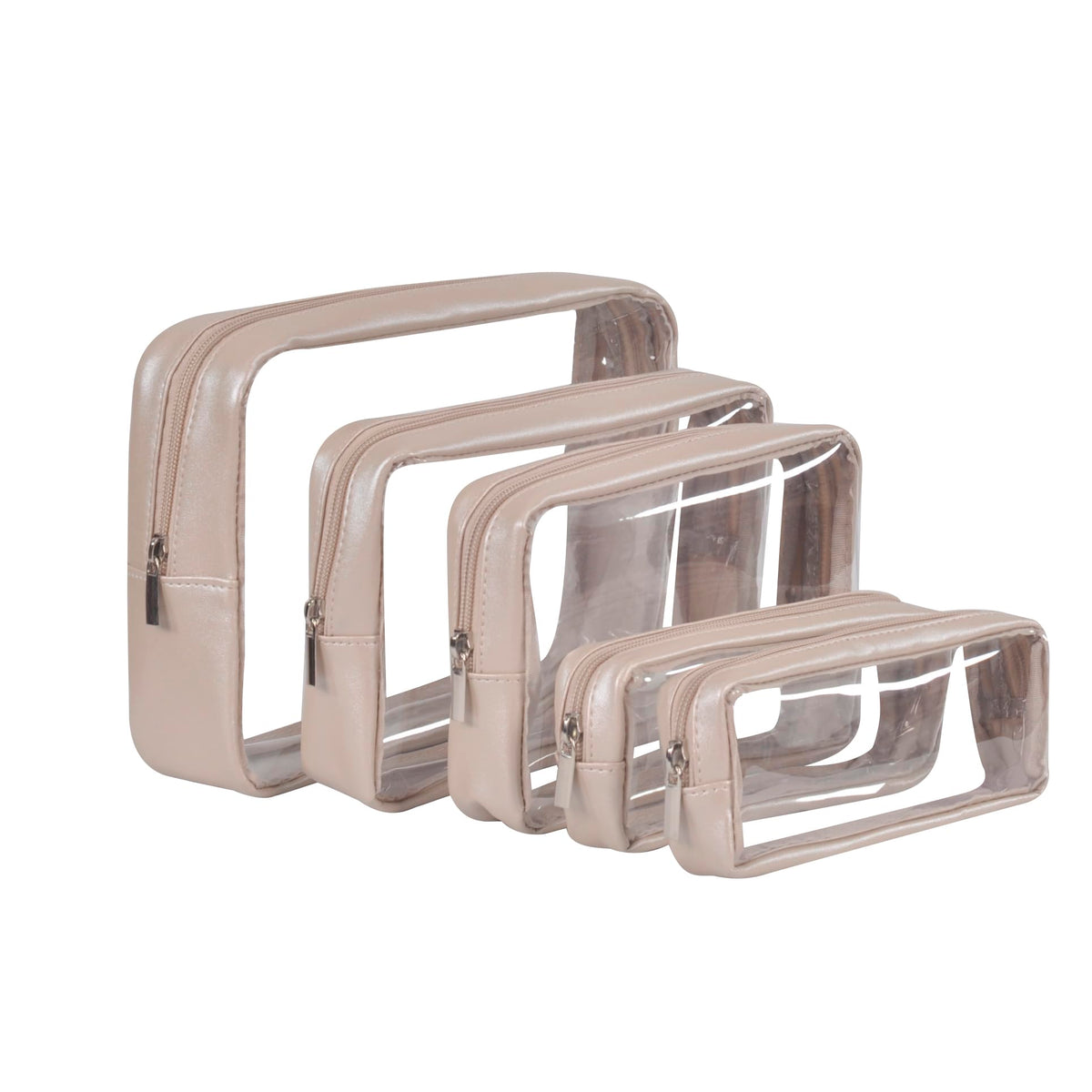 Remobia Hicol TSA Approved 5-Piece Diaper Bag Organizer Pouch Set Clear Waterproof TPU Kids Toiletry Storage Set Travel Packing Clutch Cube Bags for Baby Nursing(Cream leather)