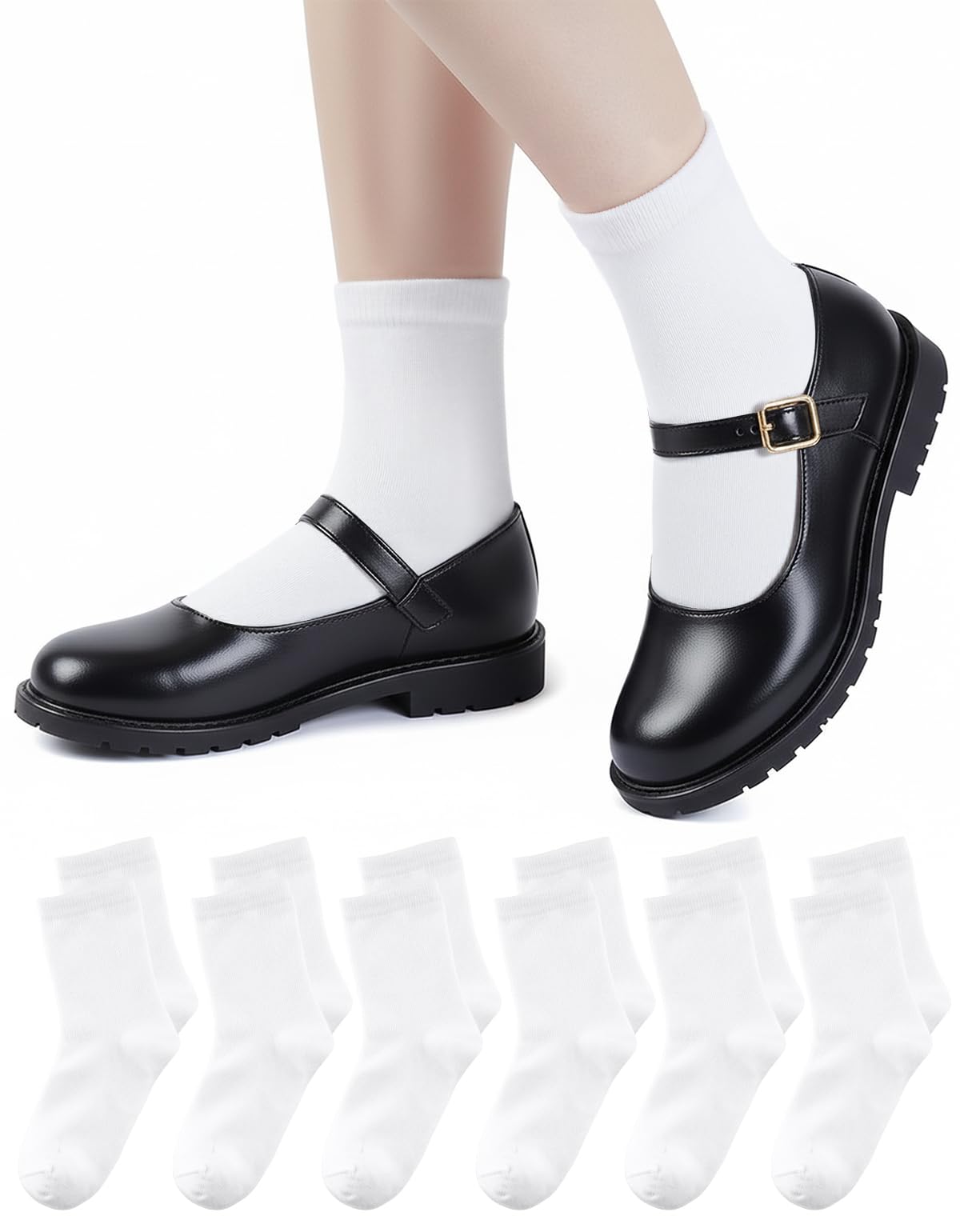 HONGTEYA 6 Pairs Cotton Girls Socks Ruffle Kids Crew Ankle School Uniform