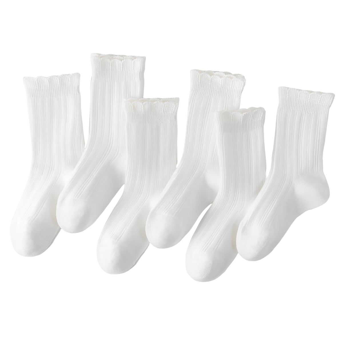 Girl Ruffle Socks, 6 Pairs, 4T-10T, Frilly Dress Crew Socks