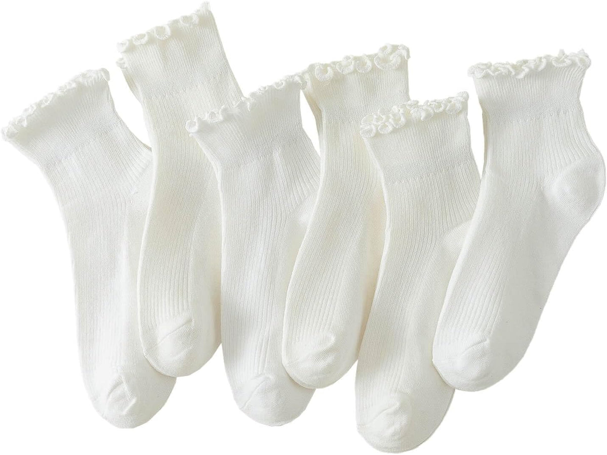 Hstyle 6 Pairs of Ruffle Socks Women, Cute Ruffle Ankle Socks