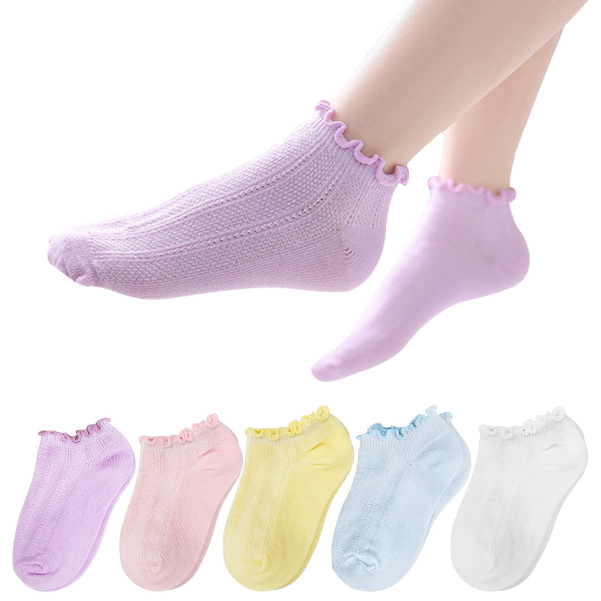 5 Pack Toddler Girls Boys Mesh Thin Cotton Low Cut Kids No Show Ankle Socks