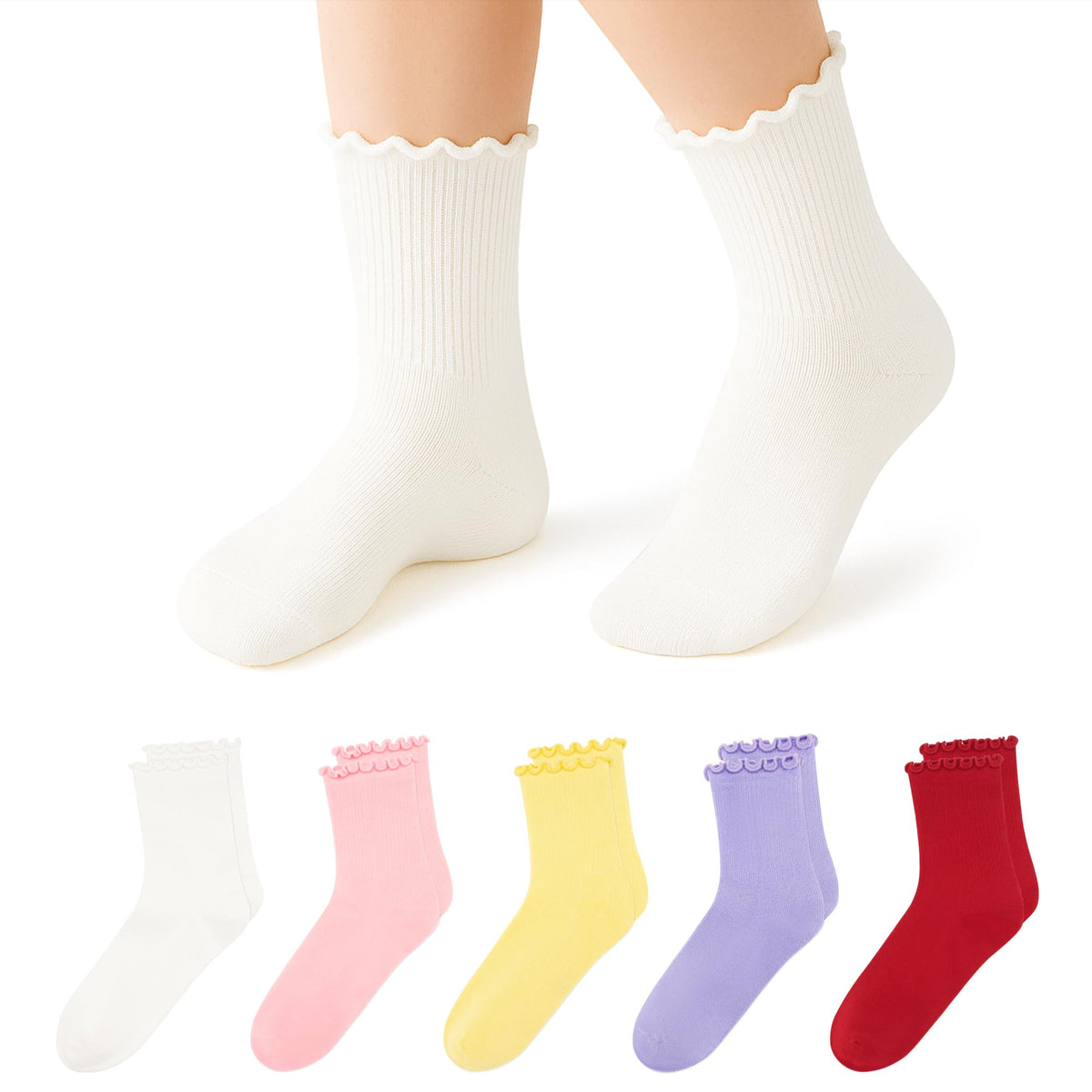 Stelle Girls Ruffle Socks Uniform Dress Ankle Crew Sock 3/5/6 Pairs for Kid