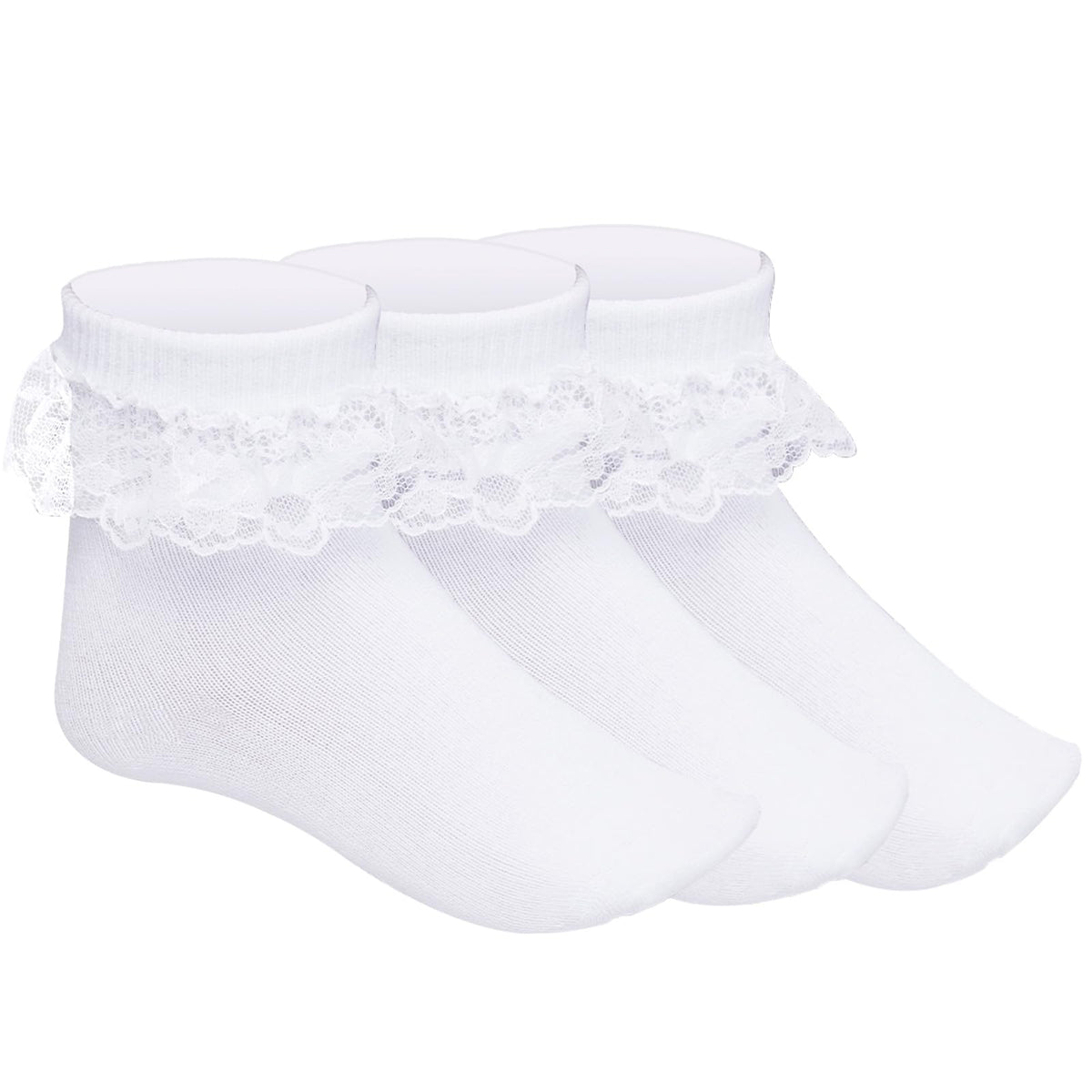 Pistha 3 Pairs Girls Ruffle Socks White Ruffled Lace Socks