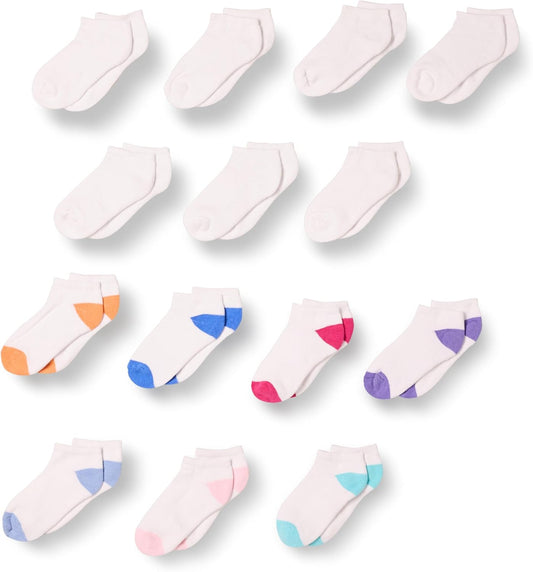 Amazon Essentials Unisex Kids and Toddlers' Cotton Low Cut Ankle Socks, 14 Pairs