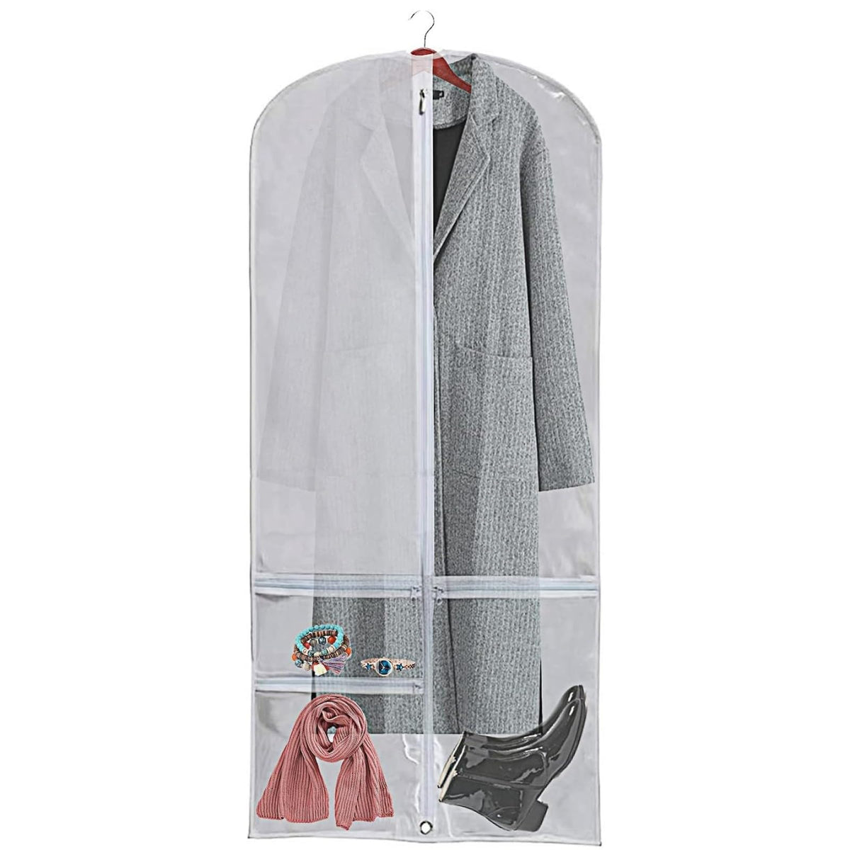 WJWSKI Clear Kids Dance Garment Bag for Hanging Clothes,35 Inch Waterproof PVC Travel Garment Bag with 3 Pockets for Dance Costumes,Sports,Skating,Theatre,Beauty Pageants & More