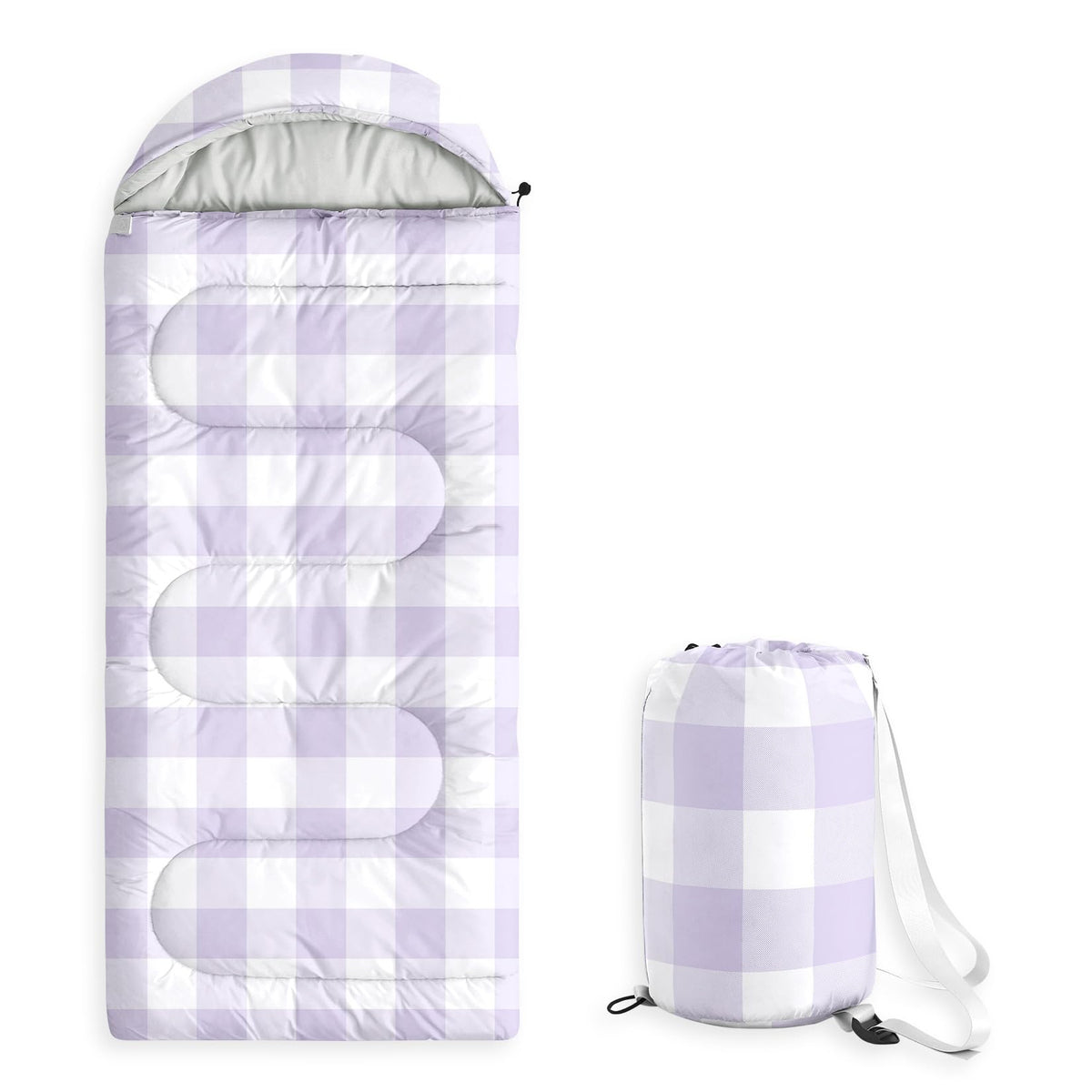 Wake In Cloud - Kids Sleeping Bag for Boys Girls Toddlers, Camping in Warm Cold Weather, Backpacking Lightweight Compact Outdoor Liner for 3 Seasons, Gingham Plaid