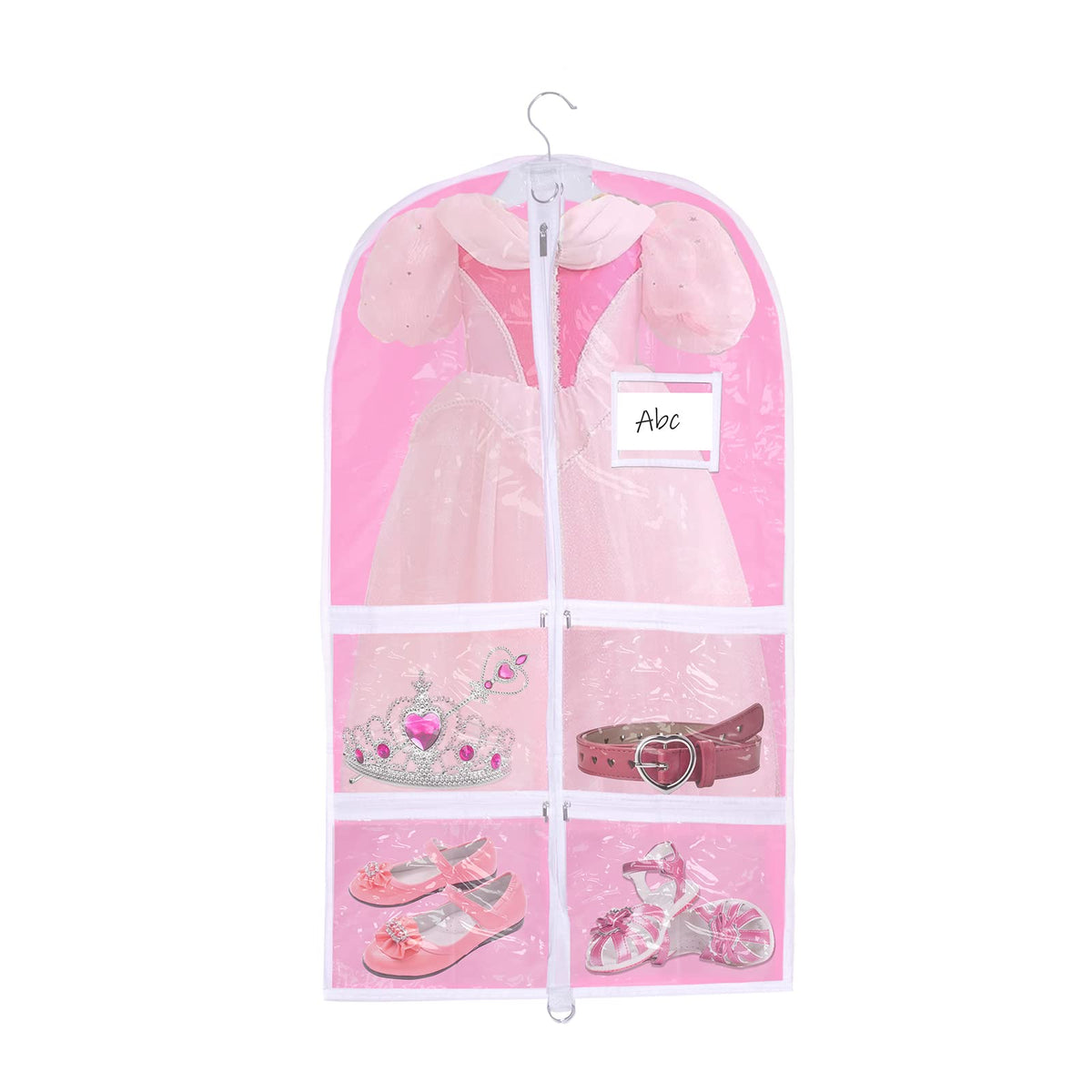 WJWSKI Clear Kids Dance Garment Bag for Hanging Clothes,35 Inch Waterproof PVC Travel Garment Bag with 3 Pockets for Dance Costumes,Sports,Skating,Theatre,Beauty Pageants & More