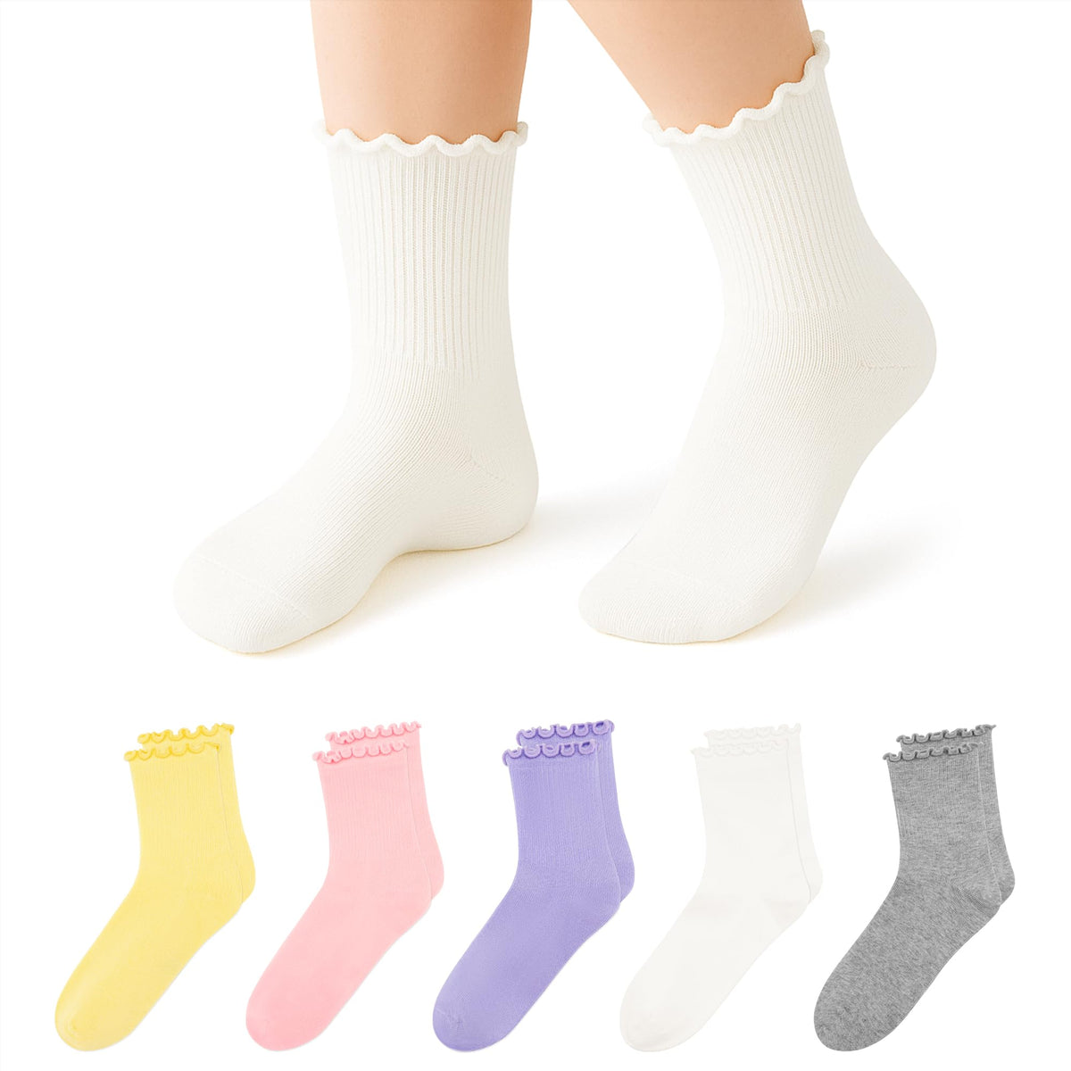 Stelle Girls Ruffle Socks Uniform Dress Ankle Crew Sock 3/5/6 Pairs for Kid