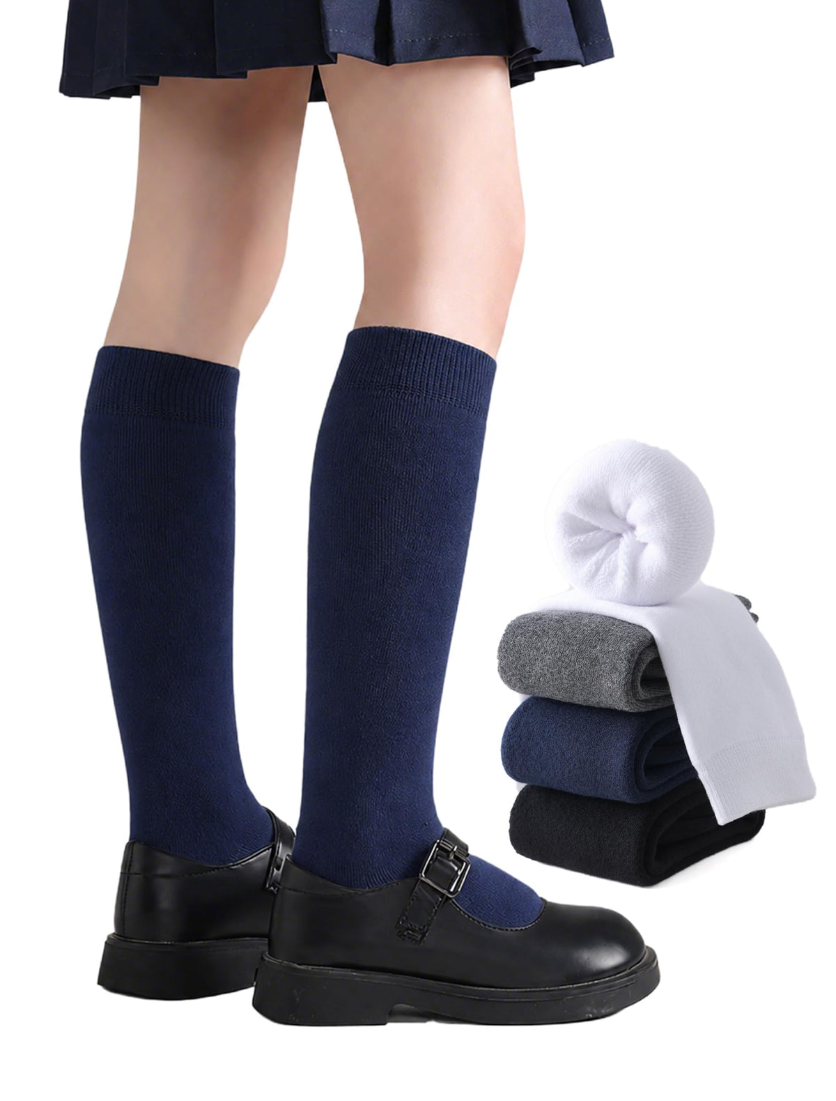 EPEIUS Girls Knee High Socks, Seamless Cotton School Uniform Socks 3-5 Pack