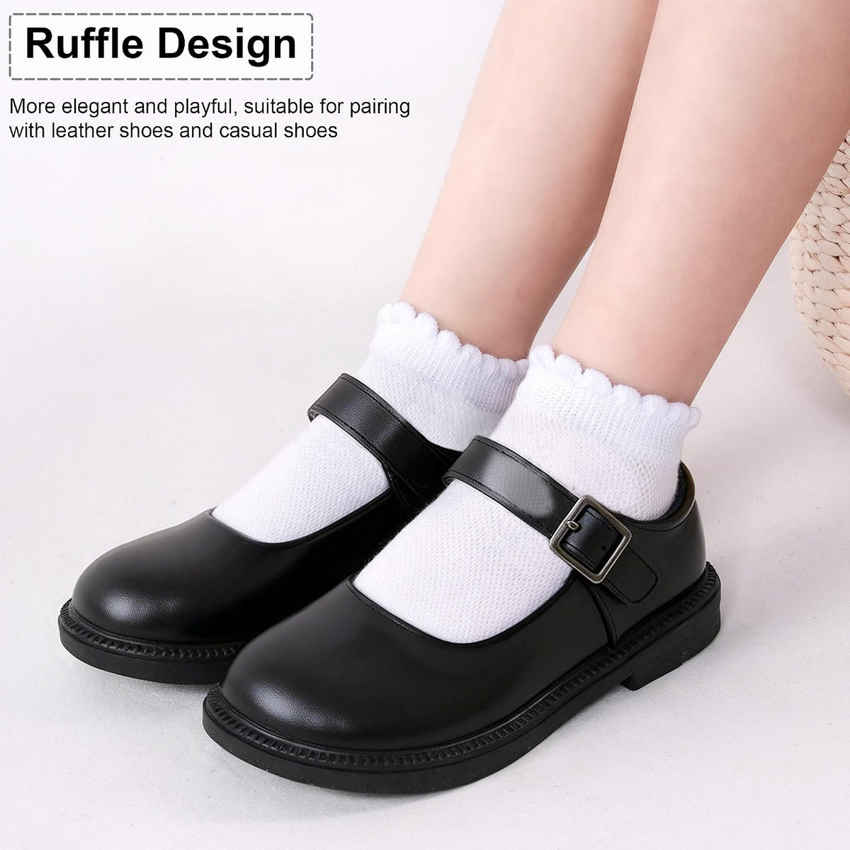 Girls Socks, 6 Pairs White Ruffle Socks for Girls (1-12 Years)