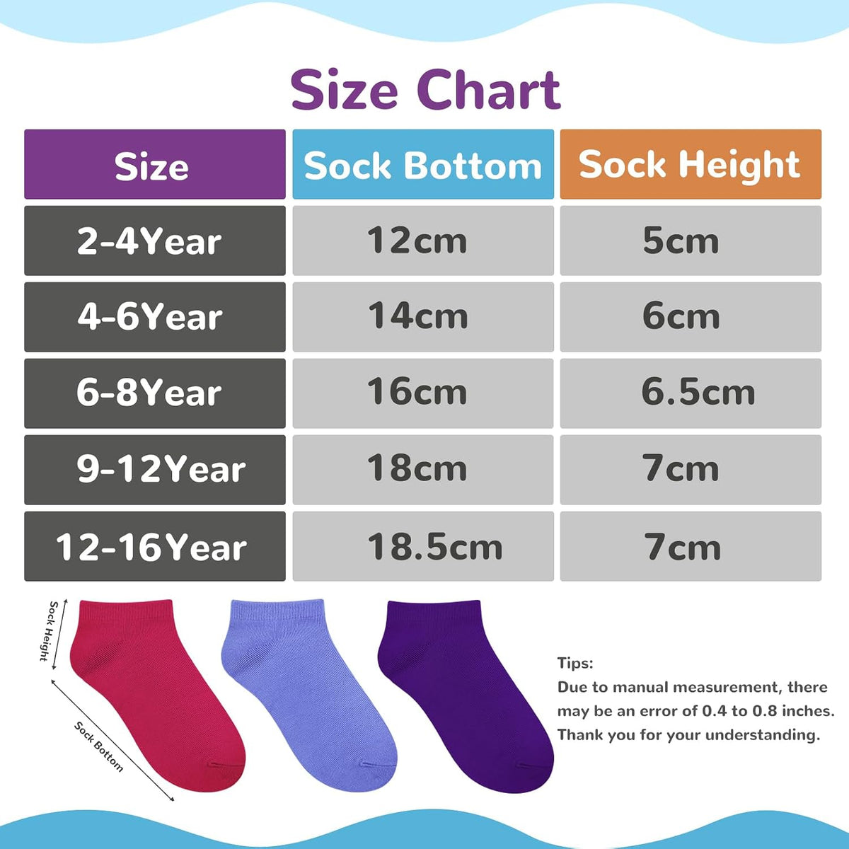 BOOPH 25Pack Kids Low Cut Ankle Socks Boys Girls Half Cushion Athletic Sock