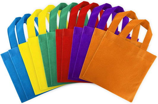 Super Z Outlet Assorted Colorful Solid Blank Fabric Tote Party Gift Bags Rainbow with Handles for Birthday Favors, Snacks, Decoration, Arts & Crafts, Event Supplies (12 Pack)(8" Inches)