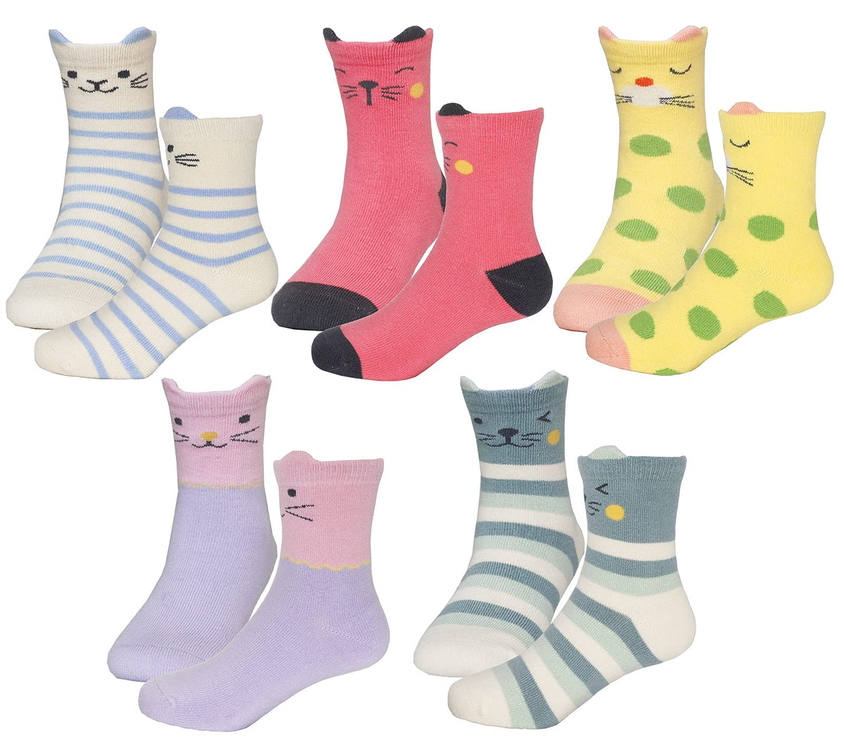 Hzcojulo Kids Toddler Big Little Girls Fashion Cotton Crew Cute Socks -5 Pairs