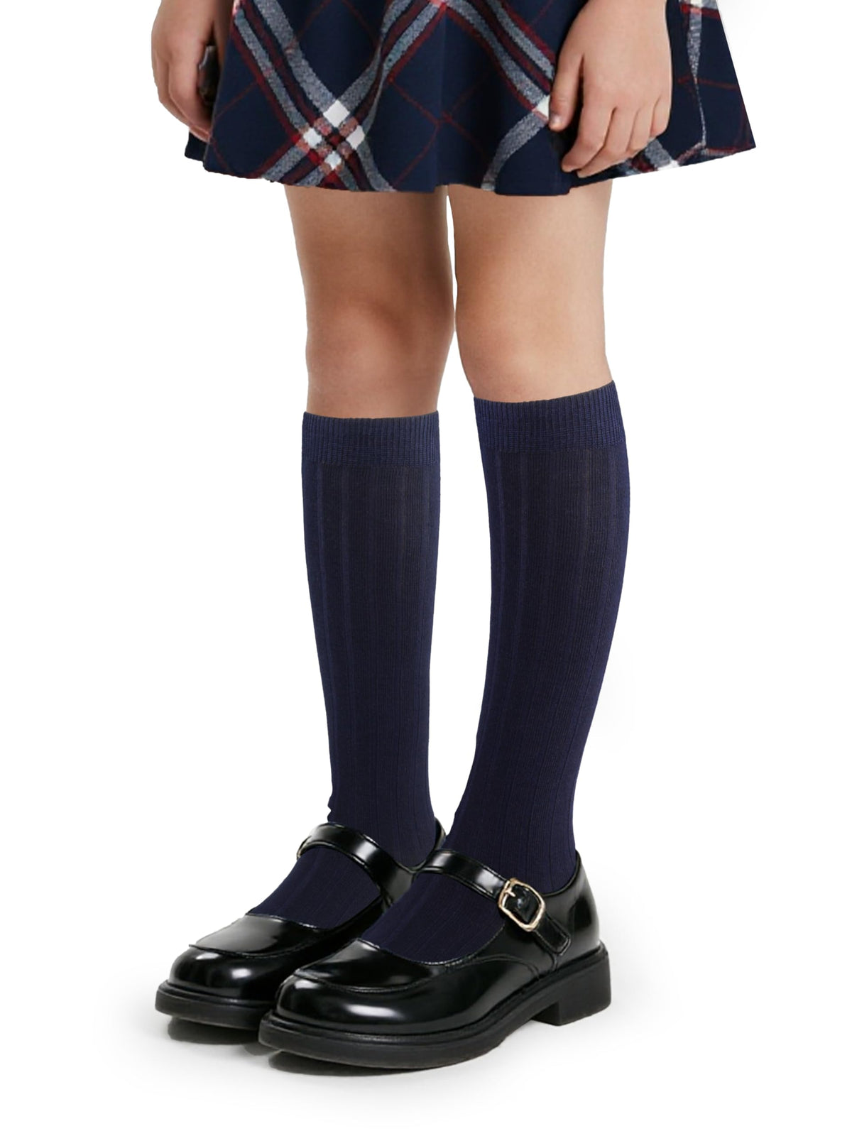 COTTON DAY Kids Girls Unisex School Knee High Socks Black White Navy 3 Pack