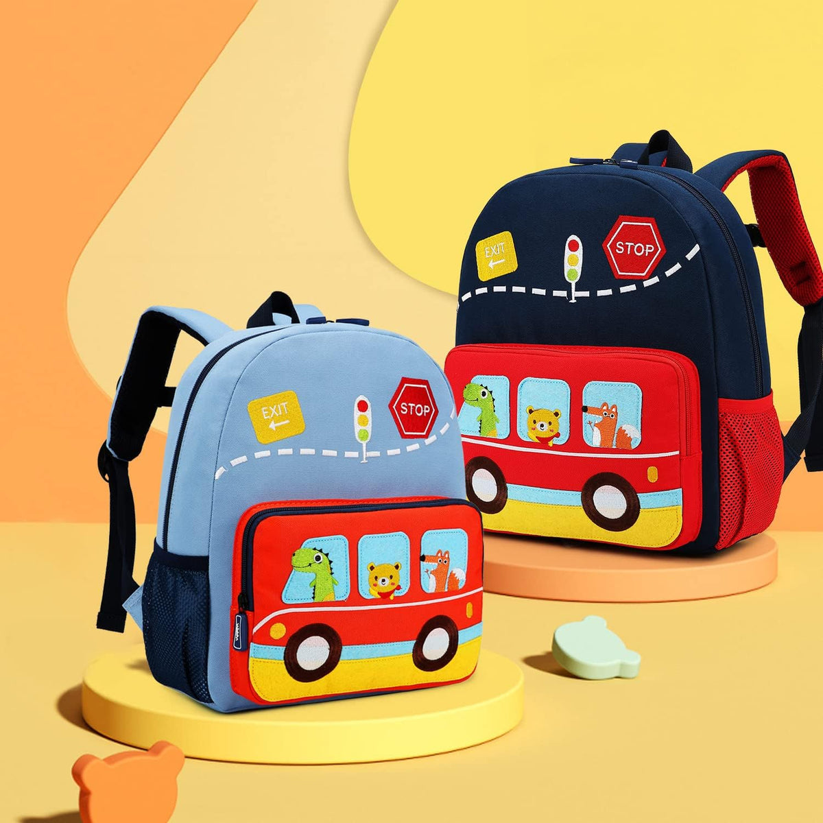 willikiva Car Dinosaur Kids Toddler Backpack for Boys and Girls Children Waterproof Preschool Bag(Red Music Party)